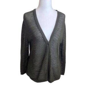 Jones New York Dark Green Open Knit Cardigan Business Casual Sweater Large